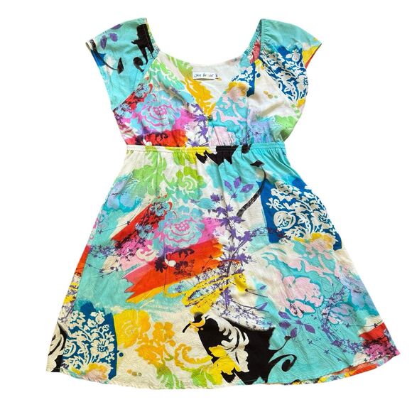 Jams World Dress Womens Size M Floral Abstract Empire Waist Tropical Beach Vivid - Picture 11 of 15